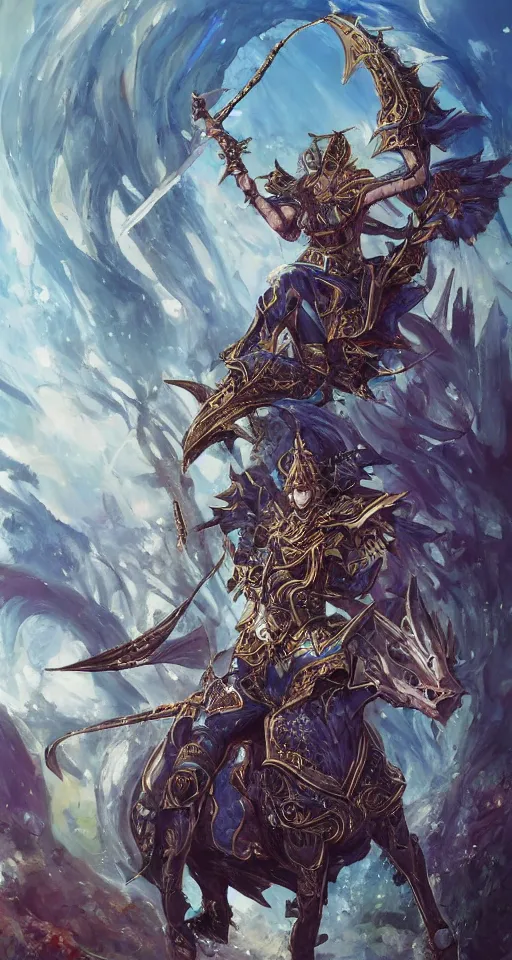 Image similar to an anime portrait of a knightly merfolk riding a fish horse from magic the gathering wearing a ornate detailed armor and an atlantean crown, from skyrim, by stanley artgerm lau, wlop, rossdraws, james jean, andrei riabovitchev, marc simonetti, and sakimichan, trending on artstation