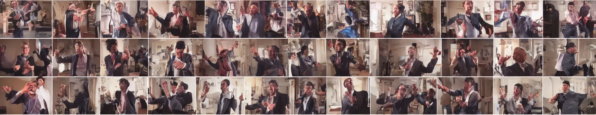 Prompt: 6 frames from a video of a man dancing