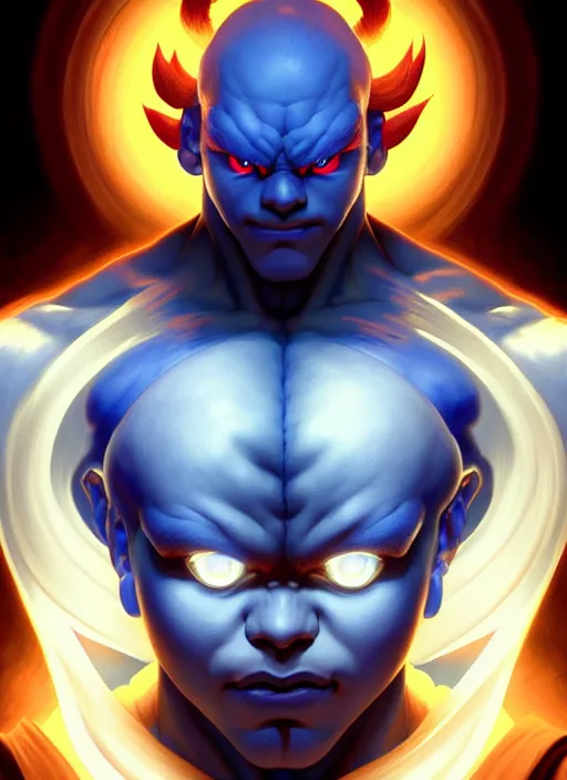 Prompt: symmetry!! portrait of blue akuma, street fighter, global illumination!! intricate, elegant, highly detailed, digital painting, artstation, concept art, smooth, sharp focus, illustration, art by artgerm and greg rutkowski and alphonse mucha