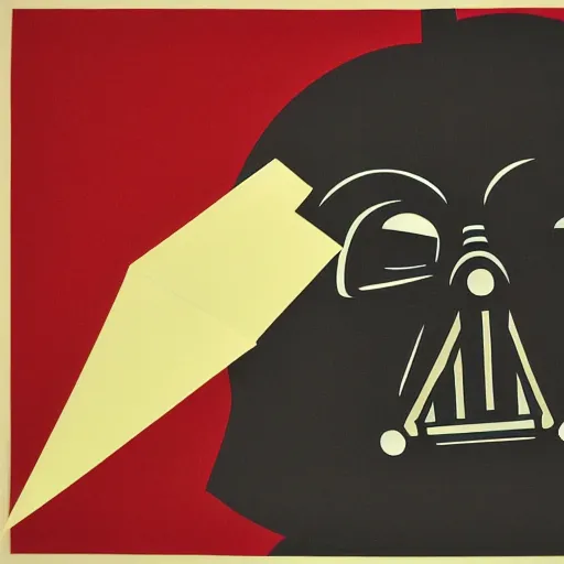 Image similar to silkscreen of darth vader throwing a paper airplane