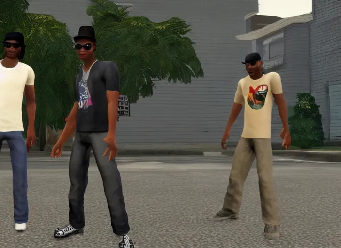 Image similar to Michael Jackson and Carl Johnson armed in Groove Street