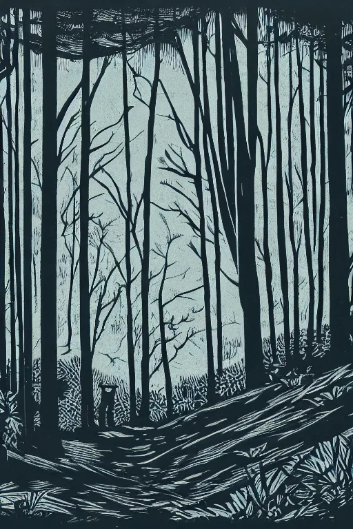 Prompt: a beautiful woodcut print of an english forest, 8 k, frostbite 3 engine, cryengine, dof, trending on artstation, digital art, crepuscular ray, art by valerie lueth and tugboat printshop