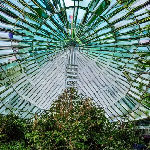 Image similar to high quality dslr photograph of a highly reflective chrome octahedron in a tropical greenhouse. alien structure, masterpiece, stunning, amazing, super resolution. atmospheric, Extremely detailed