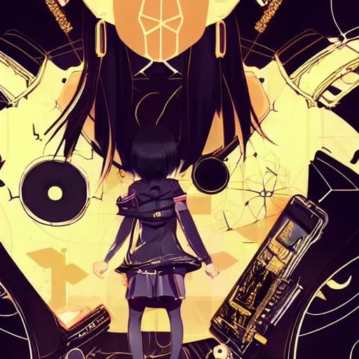 Image similar to luxury advertisement, black and golden colors. highly detailed post-cyberpunk sci-fi close-up schoolgirl in asian city in style of cytus and deemo, mysterious vibes, by Ilya Kuvshinov, by Greg Tocchini, nier:automata, set in half-life 2, beautiful with eerie vibes, very inspirational, very stylish, surrealistic, perfect digital art, mystical journey in strange world, bastion game