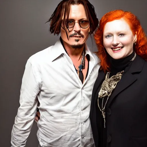 Image similar to photo of johnny depp with a ginger hair women smiling studio portrait