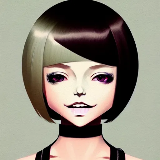 Prompt: urban girl fanart with black facemask, blond bob haircut, muted colors, matte print, pastel colors, ornate, digital art, cute smile, digital painting, fan art, elegant, pixiv, by ilya kuvshinov, by studio ghibli