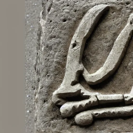 Image similar to an alien alphabet with letter for letter translations to english carved on a piece of ancient stone