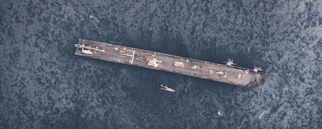 Prompt: low angle cinematic aerial shot of abandoned aircraft carrier in the middle of black sand beach in iceland