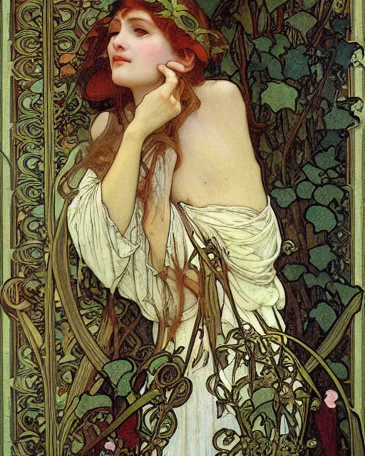 Image similar to an elf princess by Alphonse Mucha and edgar maxence