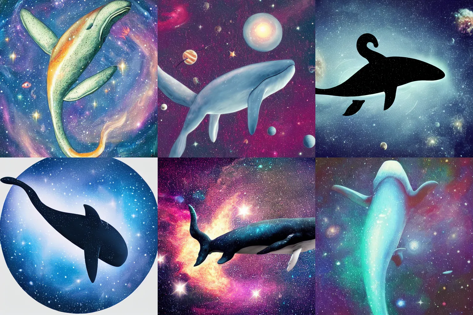 Prompt: a giant while floating through space, galaxy, stars, space whale