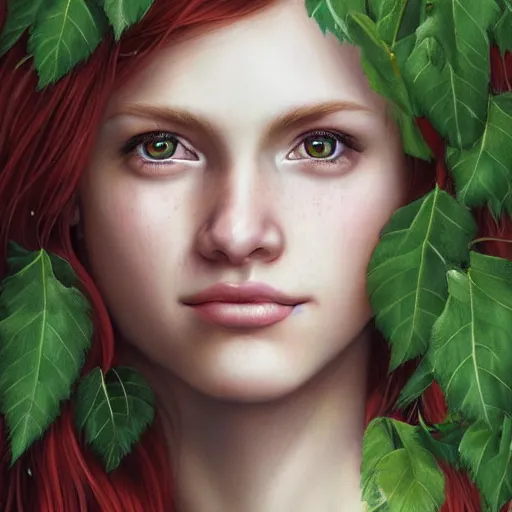 Image similar to a highly detailed, hyper realistic, red haired young woman, among golden fireflies, with long hair, green eyes, hint of freckles, round gentle face, toned abdomen, cheeky smile, deep focus, elegant, digital painting, smooth, sharp focus, golden ratio, illustration, ultra realistic, 8 k, art by artgerm and caravaggio