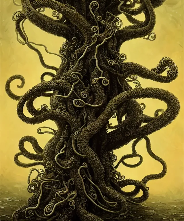 Image similar to a tree made of tentacles, fantasy, intricate, elegant, highly detailed, digital painting, artstation, concept art, matte, sharp focus, illustration, art by keith thompson and christopher lane