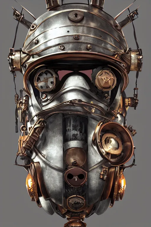 Image similar to steampunk helmet fantasy art mask robot ninja stylized digital illustration sharp focus, elegant intricate digital painting artstation concept art global illumination ray tracing advanced technology chaykin howard and campionpascale and cooke darwyn and davis jack