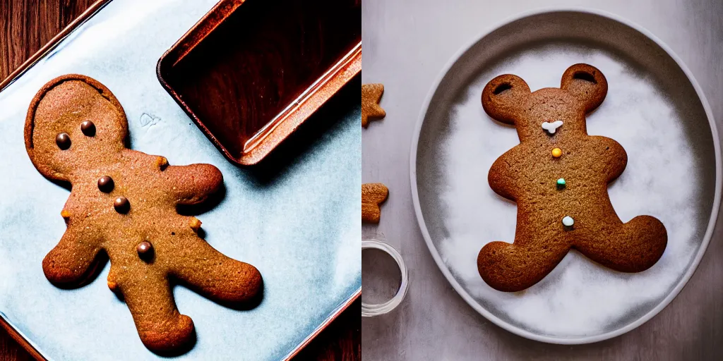Prompt: gingerbread cookie shaped like a rat on a baking pan, dslr, photography