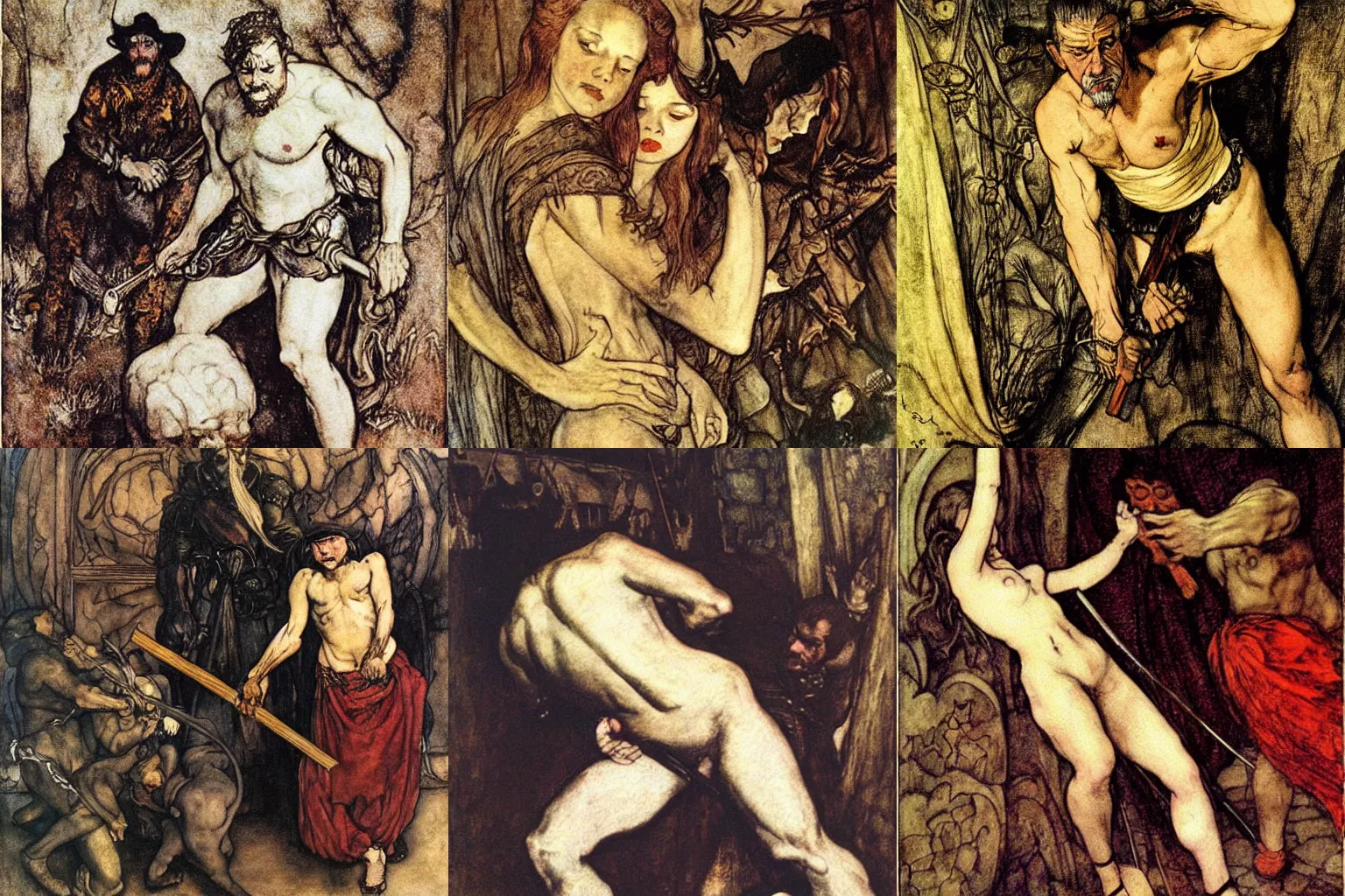 Prompt: strength and fear. painting by diego velazquez, arthur rackham and milo manara