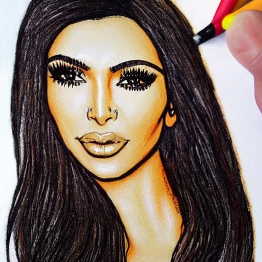 Image similar to Kim Kardashian picture drawn with wax crayon