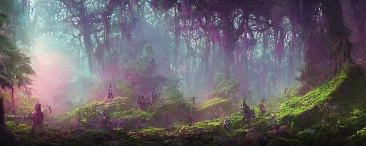 Image similar to detailed concept art illustration colorful pastel painting of a lowpoly sci-fi fantasy forest in full intricate detail, ultra detailed, digital art, octane render, 4K, dystopian, micro details