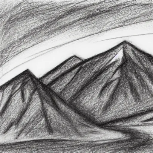 Image similar to charcoal pencil sketch of mountains, lower third, high contrast, black and white