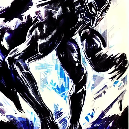 Image similar to chadwick boseman black panther, yoji shinkawa, tattoo design