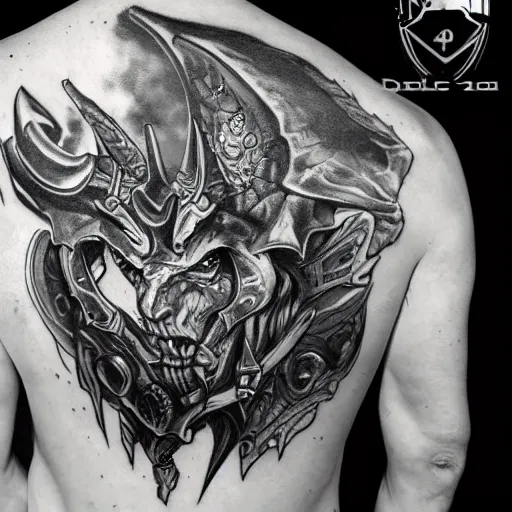 Prompt: detailed diablo in a heroic pose, greyscale tattoo-n 4