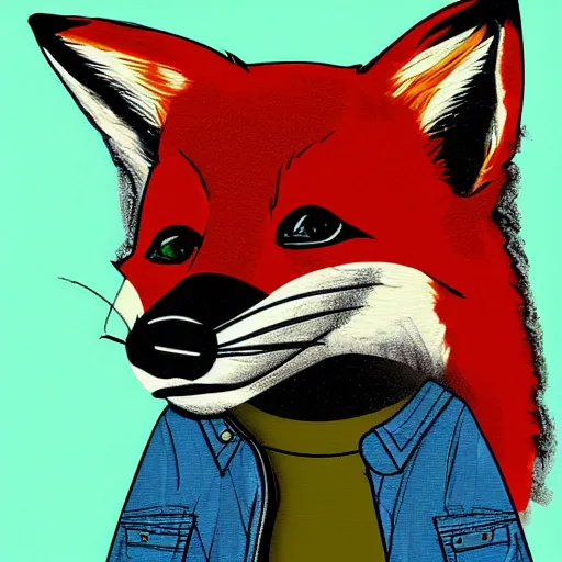 Image similar to A fox wearing a t-shirt and jeans, digital art