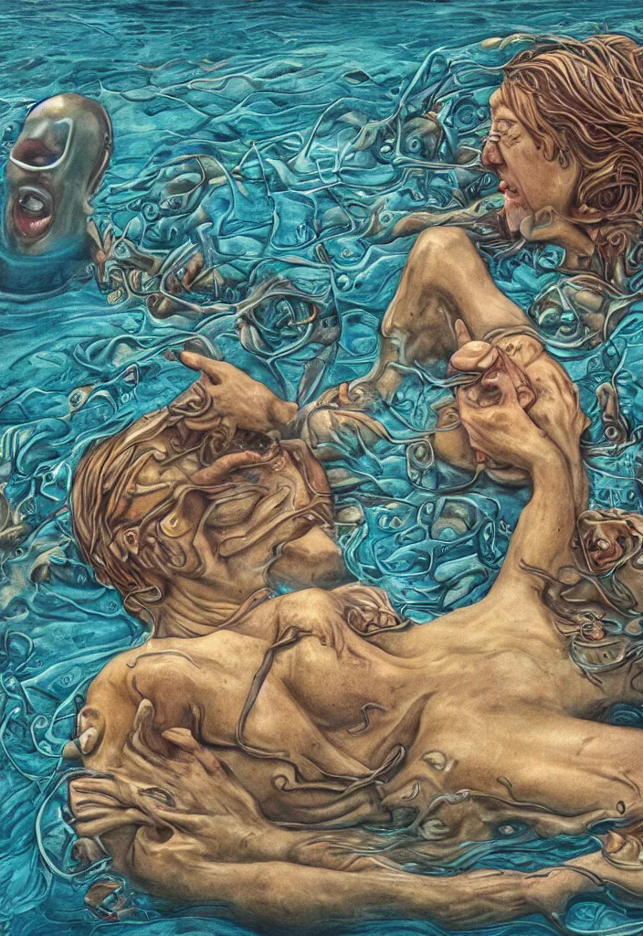 Image similar to highly detailed surrealist art about drowning slowly