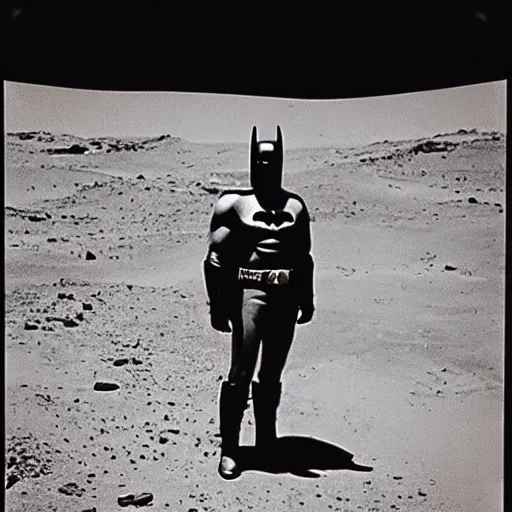 Prompt: grainy 1970s polaroid of batman on mars