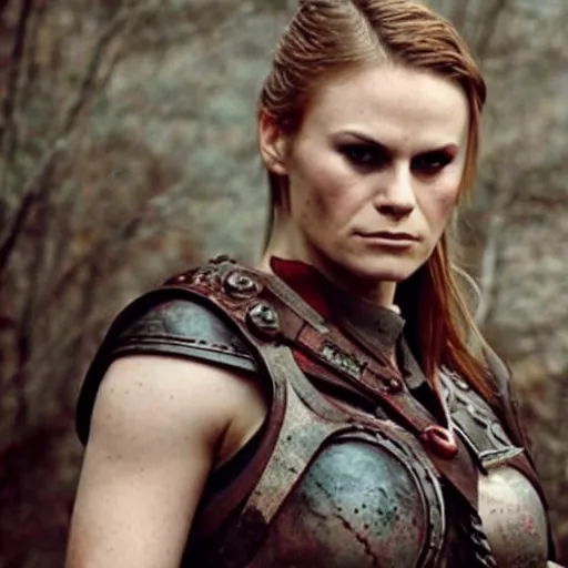 Prompt: anna paquin as a warrior in a dystopian future