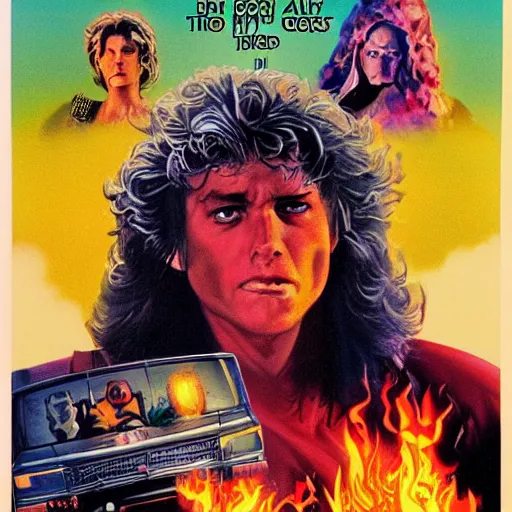 Image similar to into glory ride, 1980s fantasy movie poster artwork