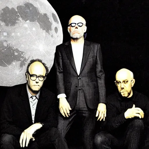 Prompt: the band r. e. m. play a concert on the moon