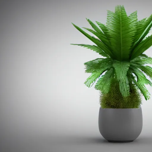 Prompt: a houseplant in mechanical mobile pot. 3 d rendering. highly detailed. advanced lighting and texturing