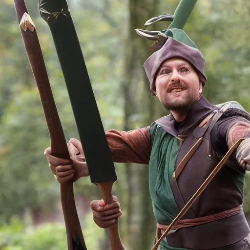 Prompt: photograph of Robin Hood in action