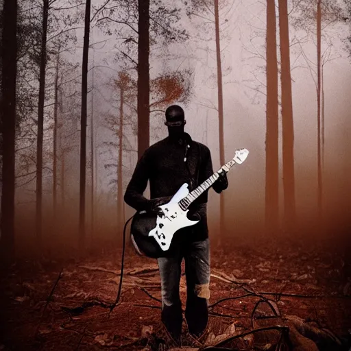 Prompt: double exposure black man, guitar and nature, by Christoffer Relander