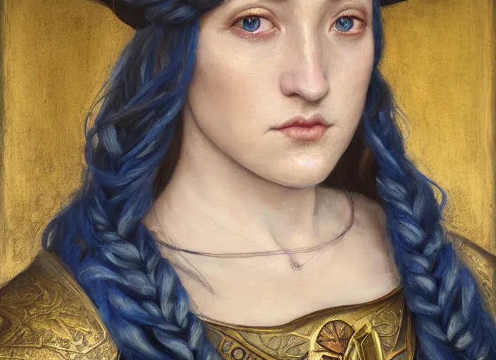 Prompt: Beautiful oil painting of Ashley Johnson as Pike Trickfoot in a medieval town by Titian and Chie Yoshii, portrait, Vox Machina, Critical Role, blush, symmetrical face, cleric, gold armor, short, intricate, face, blue eyes, white hair, elegant, yellow mist, magical, highly detailed, dramatic lighting, sharp focus, trending on artstation, artstationHD, artstationHQ, unreal engine, 4k, 8k