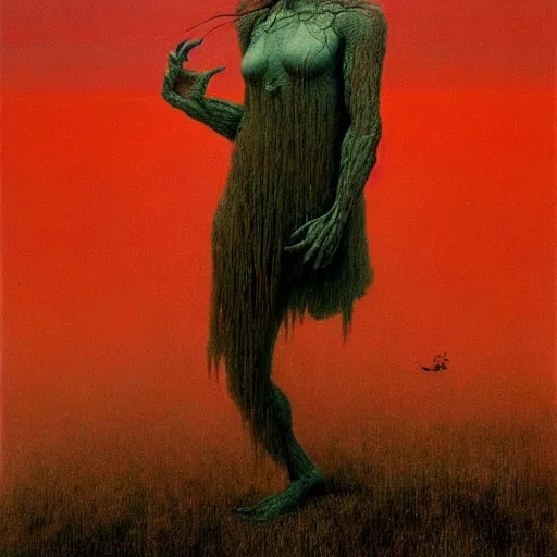 Prompt: Beauty and the Beast in style of Zdislaw Beksinski