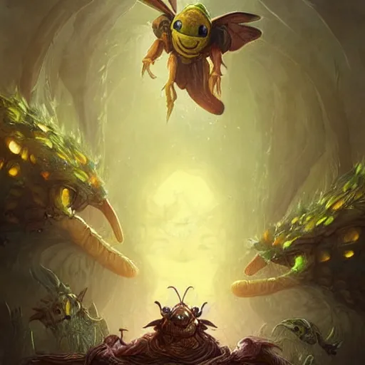 Image similar to mashup of 🐝🪱🐛🦋🐌, mashup monster artwork, epic fantasy style art, by Greg Rutkowski, hearthstone art style, monster artwork