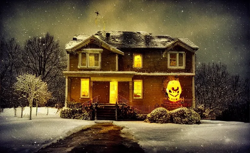 Image similar to “snowy halloween, HD photograph, award winning”