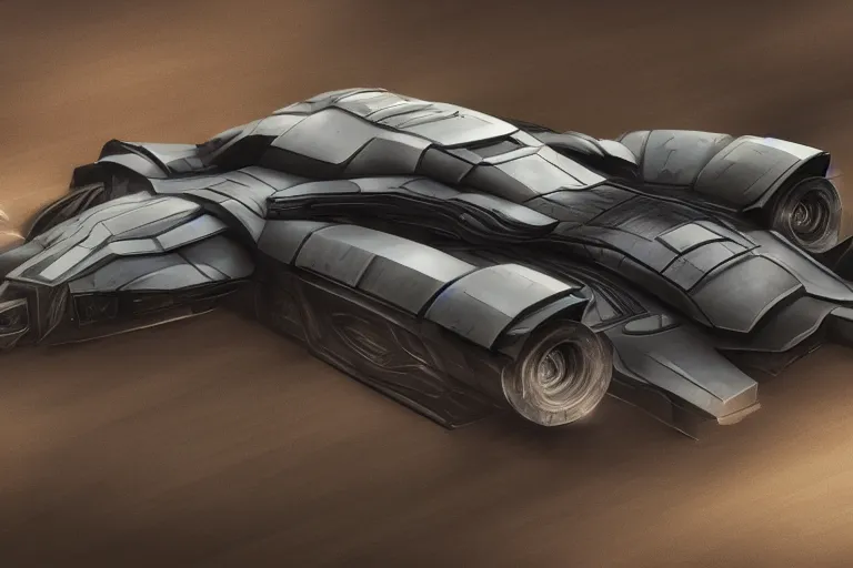 Prompt: a single armored batmobile in the style of bladerunner and alternate car one, car concept, car Design, sid mead, alex ross, intricate Details, concept art, matte painting, highly detailed, rule of thirds, dynamic lighting, cinematic, detailed, denoised, centerd, clean render