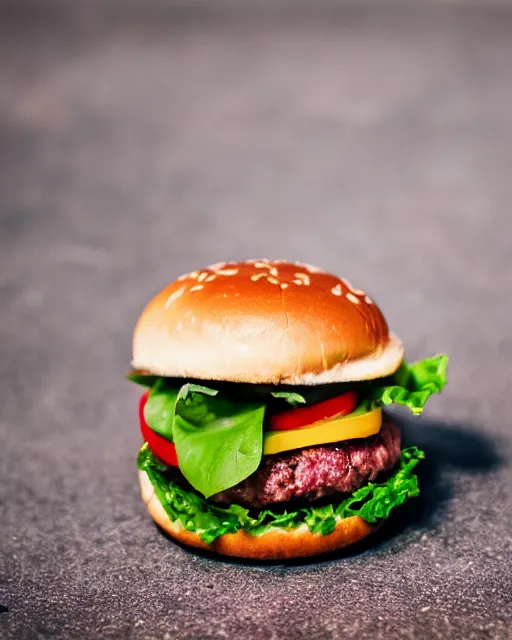 Prompt: high quality presentation photo of a hamburger, photography 4k, f1.8 anamorphic, bokeh, 4k, Canon, Nikon