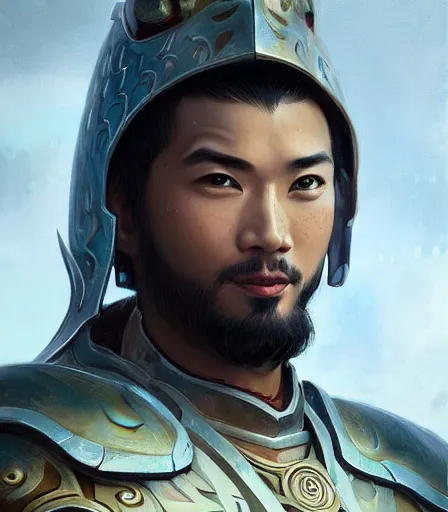 Prompt: Attractive Asian Male Dragonborn Paladin full wide angle portrait, highly detailed, digital painting, artstation, concept art, sharp focus, illustration, art by artgerm and greg rutkowski and alphonse mucha