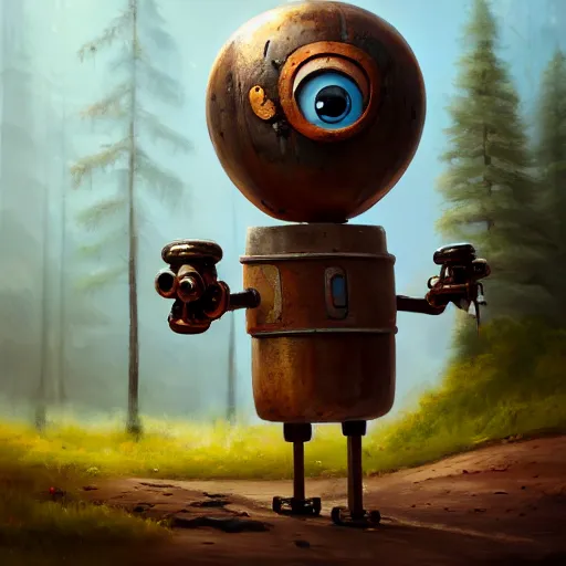 Image similar to a walking wood and metal house with two mechanical legs and two eyes, rust, hyperrealistic, highly detailed, cinematic, single ray of sun, morning, pareidolia, gravity falls style, beautiful, cgssociety, artstation, 8 k, oil painting, digital art