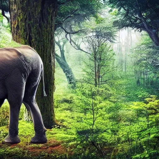 Prompt: a forest growing from an elephants back