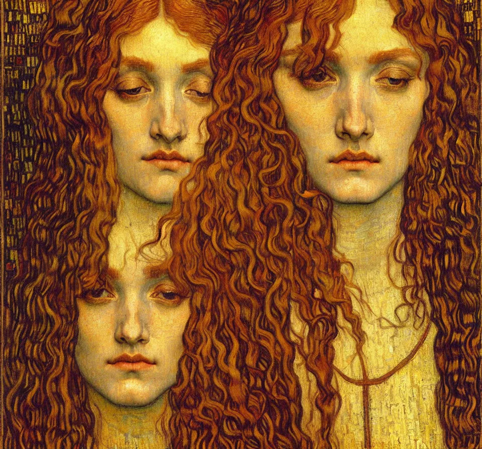 Image similar to detailed realistic beautiful young medieval queen face portrait by jean delville, gustav klimt and vincent van gogh, art nouveau, symbolist, visionary, gothic, pre - raphaelite, muted earthy colors, desaturated