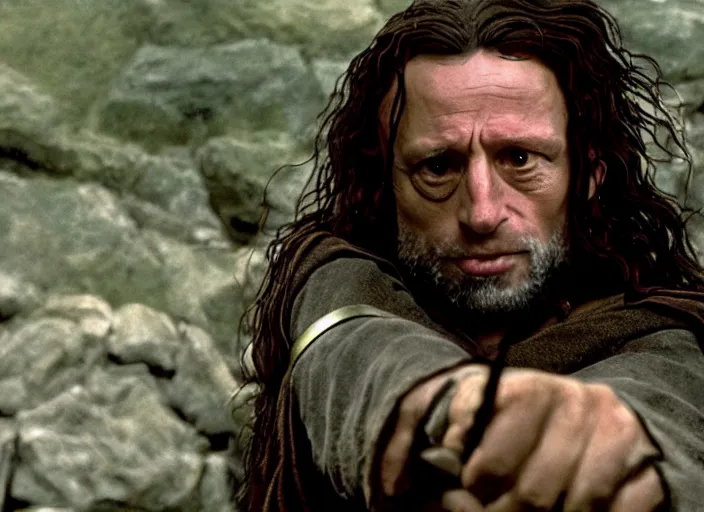 Image similar to film still of bernie sanders as aragorn in lord of the rings movie, 8 k