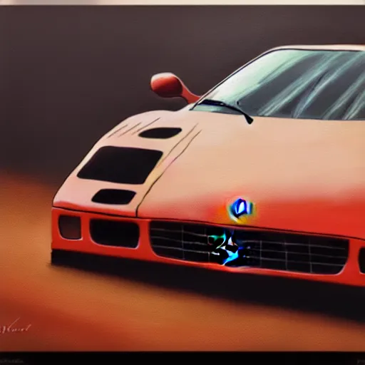 Image similar to a oil painting of a front view ferrari f - 4 0, cinematic, epic composition, hd, digital painting, digital art, concept art, stylized, masterpiece, award - winning