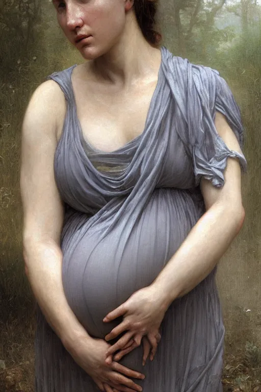 Image similar to pregnant woman in dystopia by Alyssa Monks, Bouguereau. Hyper realism, realistic proportions, dramatic lighting, high detail 4k