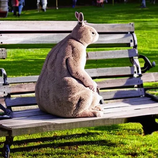 Image similar to big chungus chillin on a park bench