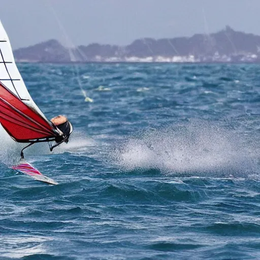 Image similar to A ragdoll cat windsurfing, cool, impressive, skilled