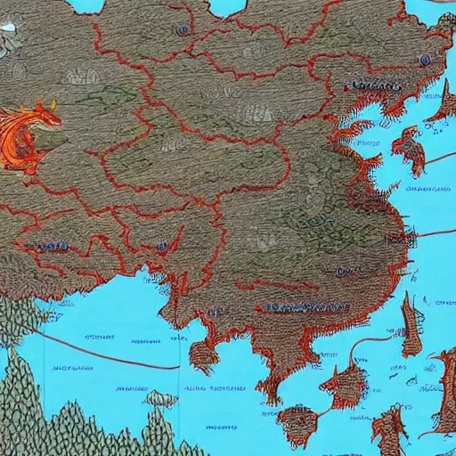 Prompt: There is a dragon on the map of China