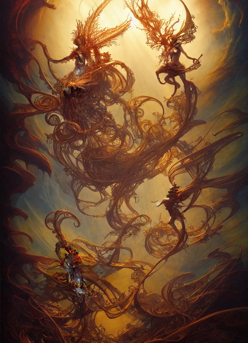 Prompt: a beautiful detailed orixa 2 d tarot card by ellen jewett, tomasz alen kopera and justin gerard and dan munford god rays, silk volumetric fine glow ornated cloth